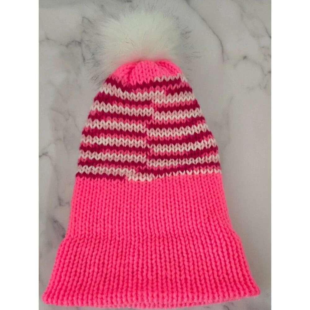 Pink Stripe Knit Beanie: Funky Multicolor Acrylic Hat